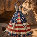 Women's Independence Day Skull And Plaid V-neck Long Dress elevenforest