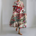 Comstylish Women's Japanese Flower Art Print Short Sleeve Loose Midi Dress