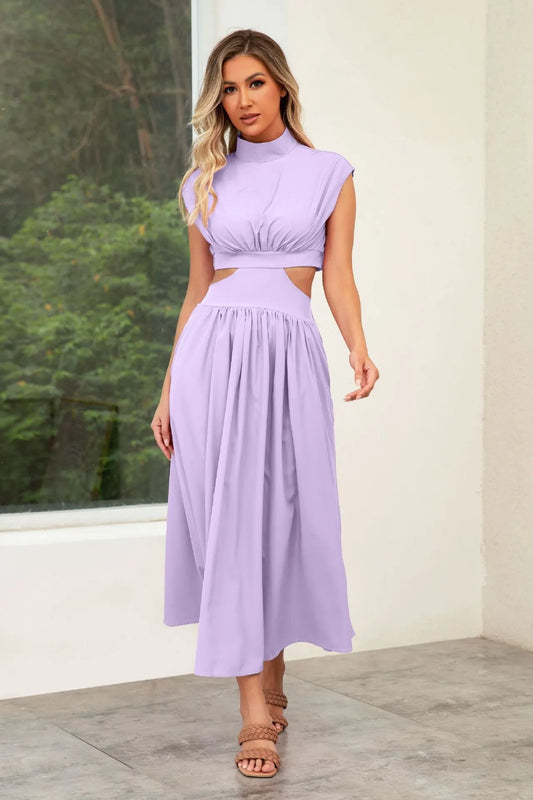 Self Made Real Shot Summer Sweet Stand Collar Macaron Color Cropped Outfit Maxi Dress