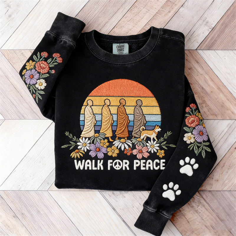 Comstylish Walk For Peace Aloka & Monks Floral Paw Prints Sweatshirt