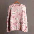 Lovely Cats Paw Prints Embroidered Cozy Fuzzy Sweater elevenforest