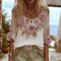 Women's Western-style Floral Mid-length Sleeve Round-neck Top elevenforest