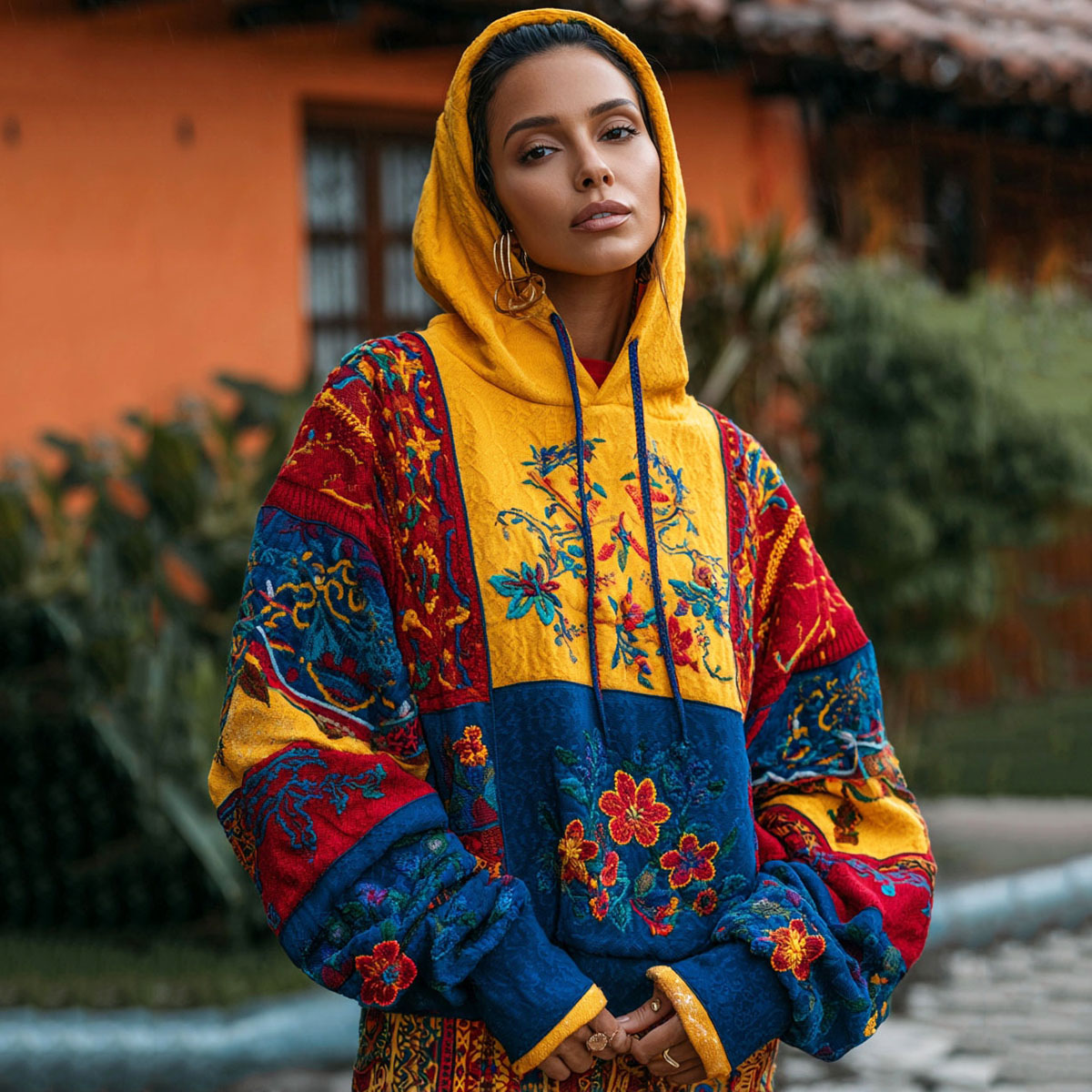 Women's Venezuelan Floral Cattleya Mossiae Contrast Color Hoodie elevenforest