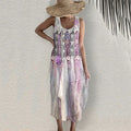 Women's Floral Lace Tulle Panel Linen Sleeveless Dress elevenforest
