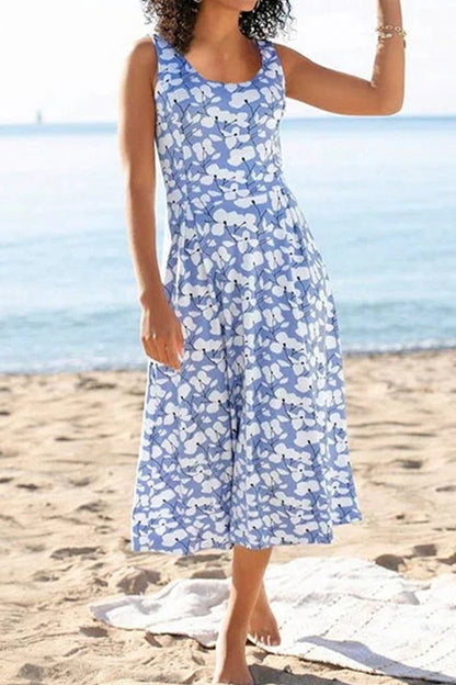Vacation Print Patchwork U Neck Vest Dress Dresses(2 Colors)