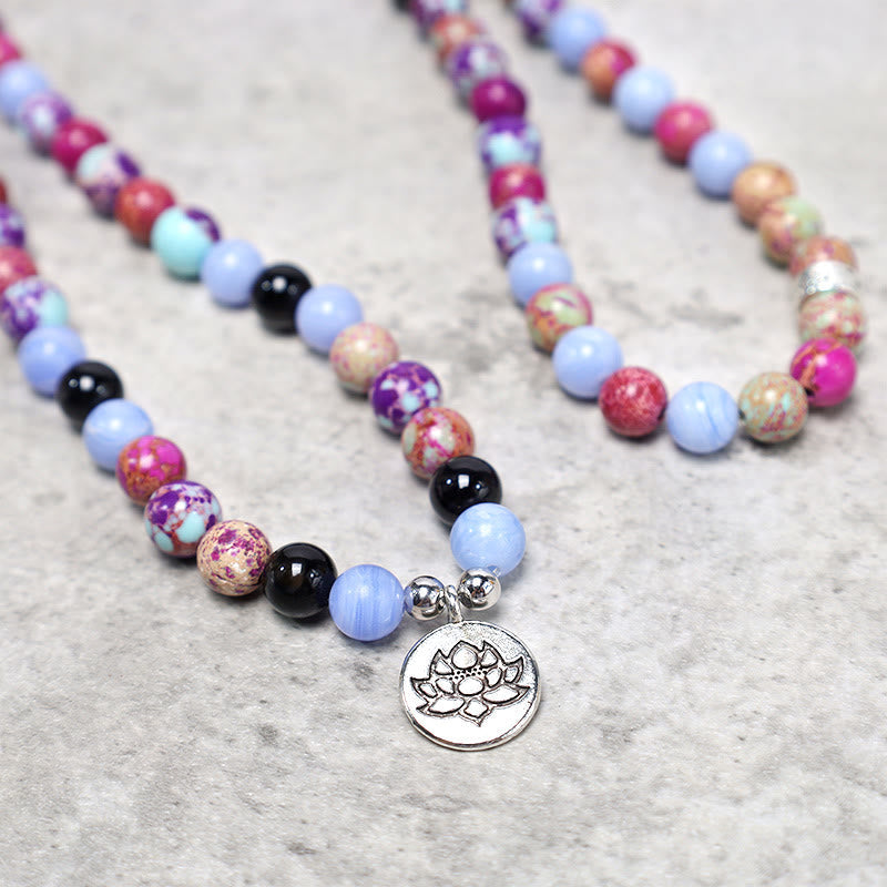 8mm Miano Real Stone Lotus Mala Beads for Meditation & Healing