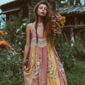 Women's Retro Ethnic Floral Art Stitching V-neck Dress elevenforest