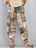 Vintage Plaid Patchwork Art Linen Blend Pants elevenforest
