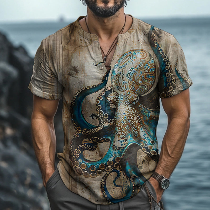 Vintage Octopus Art Print Casual Shirt elevenforest