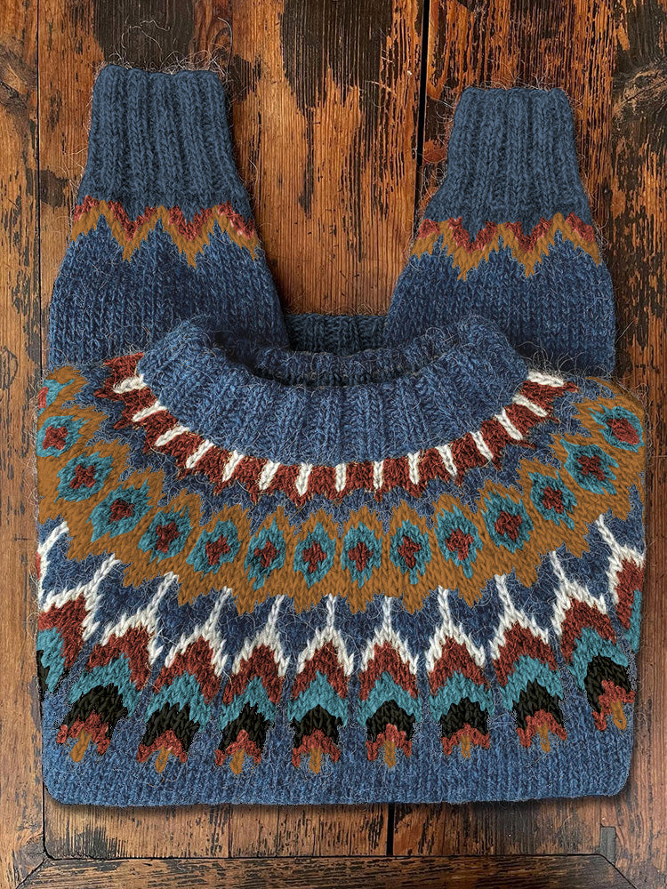 Vintage Icelandic Knit Jacquard Warmth Crew Neck Sweater（Unisex） elevenforest