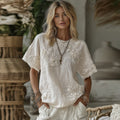 Vintage Boho Roses Embroidered Art Casual Linen T-shirt elevenforest