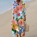 Comstylish Women's Vintage Flowers Art Print Casual Dress