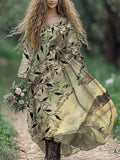 Vintage Leaves Pattern Women's Flowy Maxi Dresses elevenforest