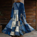 Women's Japanese Geometric Cherry Blossom Embroidery Patchwork Cotton And Linen Dress elevenforest