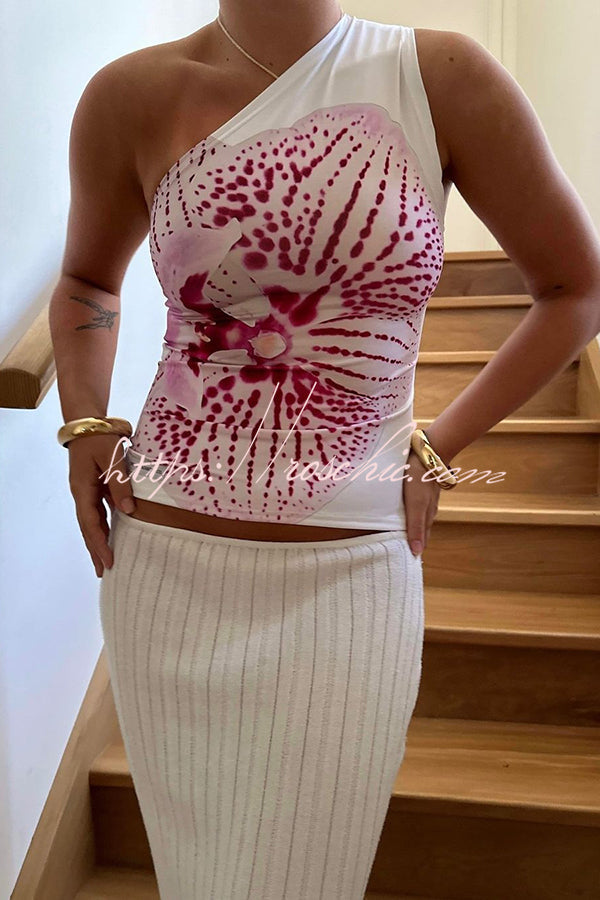 View Like You Print One Shoulder Stretch Tank