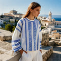 Greek Key Linen Women's Crew Neck Shirt elevenforest