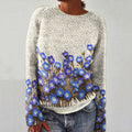 Floral Painting Art Print Knitted Crew Neck Pullover Cozy Sweater elevenforest