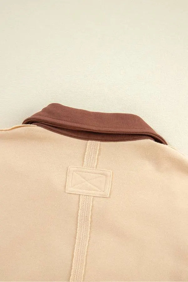 Light French Beige Striped Patchwork Collar Sweatshirt