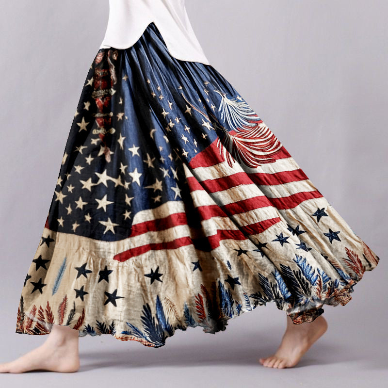 Women's Vintage Independence Day Flag And Feather Skirt elevenforest