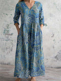 Women's V-neck Elegant Poppy Floral Print Cotton Dress