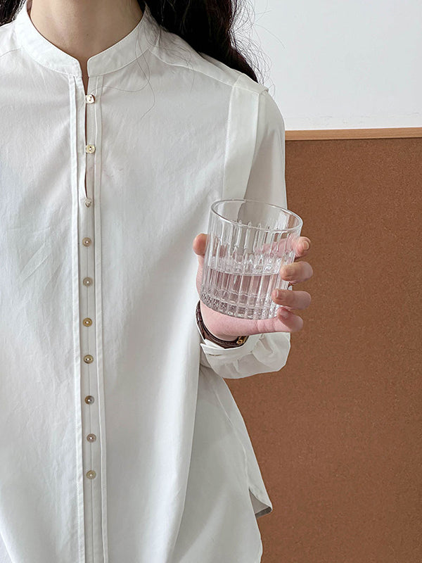 Long Sleeves Loose Buttoned Split-joint Round-neck Blouses&shirts Tops