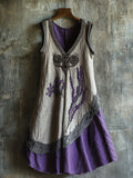 Vintage Celtic Knot With Lavender Art Linen Tank Dress elevenforest