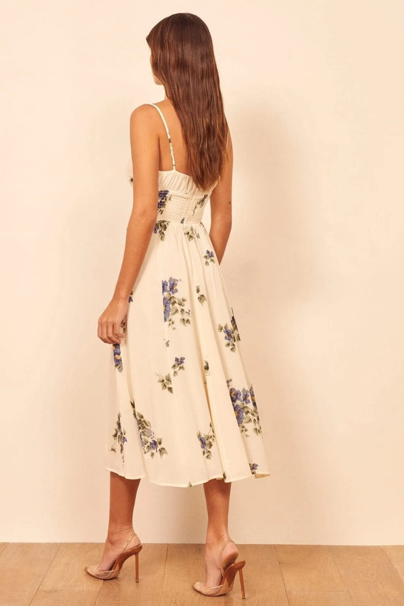 Smock Elastic Lace Up Cami Midi Dress Beige