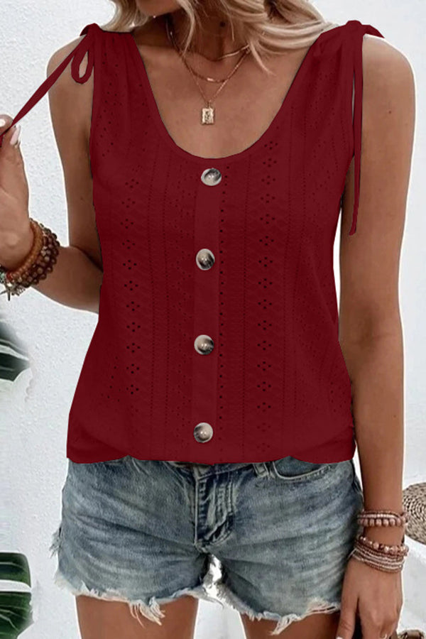 All About Spring Button Up Hollow Out Tank Top