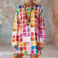Comstylish Women's Abstract Color Block Plaid Print Mini Dress