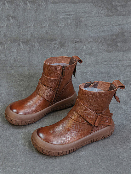 Genuine Leather Spliced Flat Ankle Boots Av1039