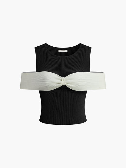 Bow-trim Stretch Sweater Vest