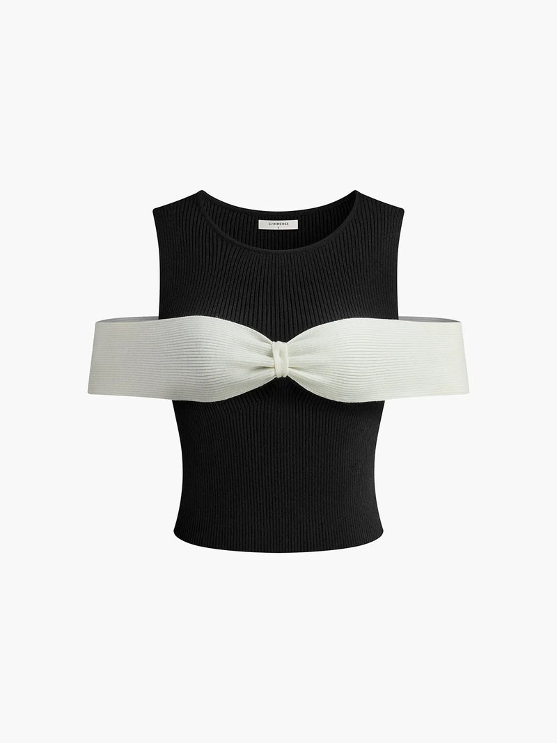 Bow-trim Stretch Sweater Vest