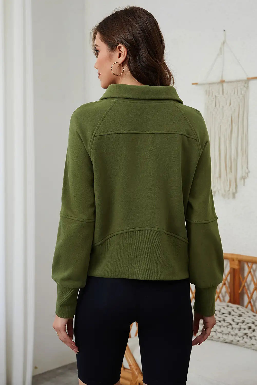 Moss Green Quarter Zip Kangaroo Pocket Sweatshirt