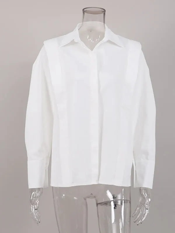 Long Sleeves Loose Buttoned Color Lapel Blouses&shirts Tops