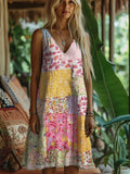 Rustic Floral Print Women's Linen Vest Dress elevenforest