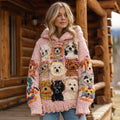 Comstylish Women's Colorful Puppy Pattern Cozy Chunky Knit Hooded Sweater