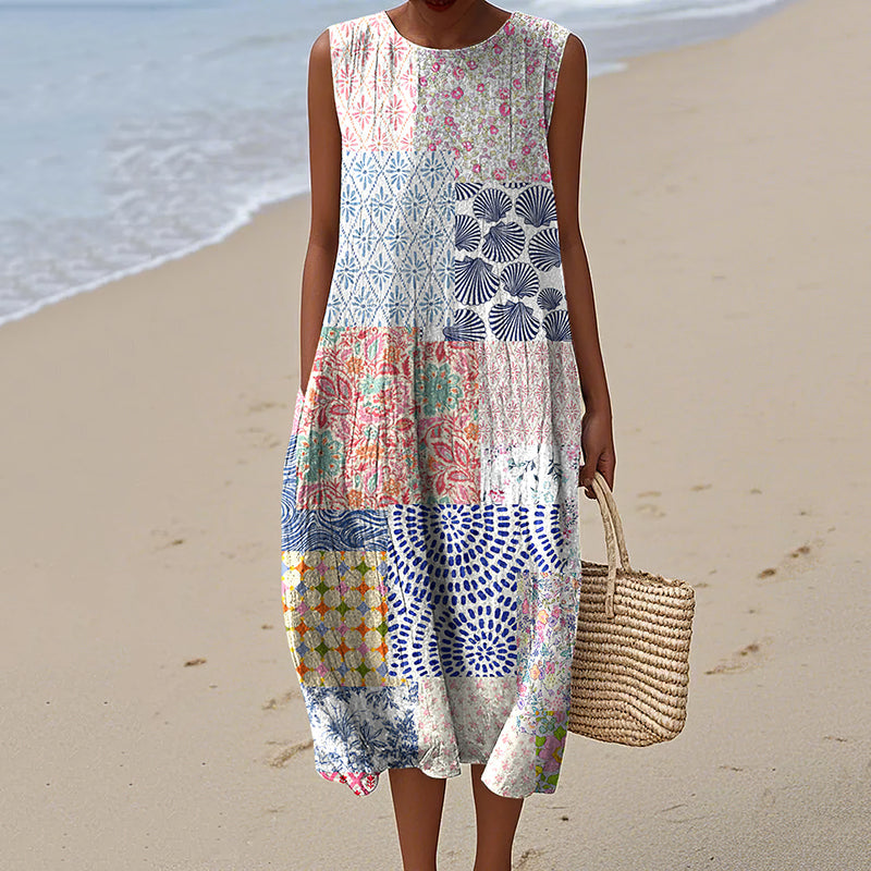 Women's Floral Art Pattern Design Midi Tank Dress elevenforest