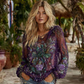 Women's Ethnic Floral Pattern Casual Long-sleeved T-shirt elevenforest