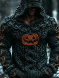 Viking Halloween Pumpkin Lights Men's Chunky Knit Twist Hooded Sweater elevenforest