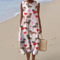 Vintage Cute Dachshund Art Print Linen Sleeveless Dress elevenforest