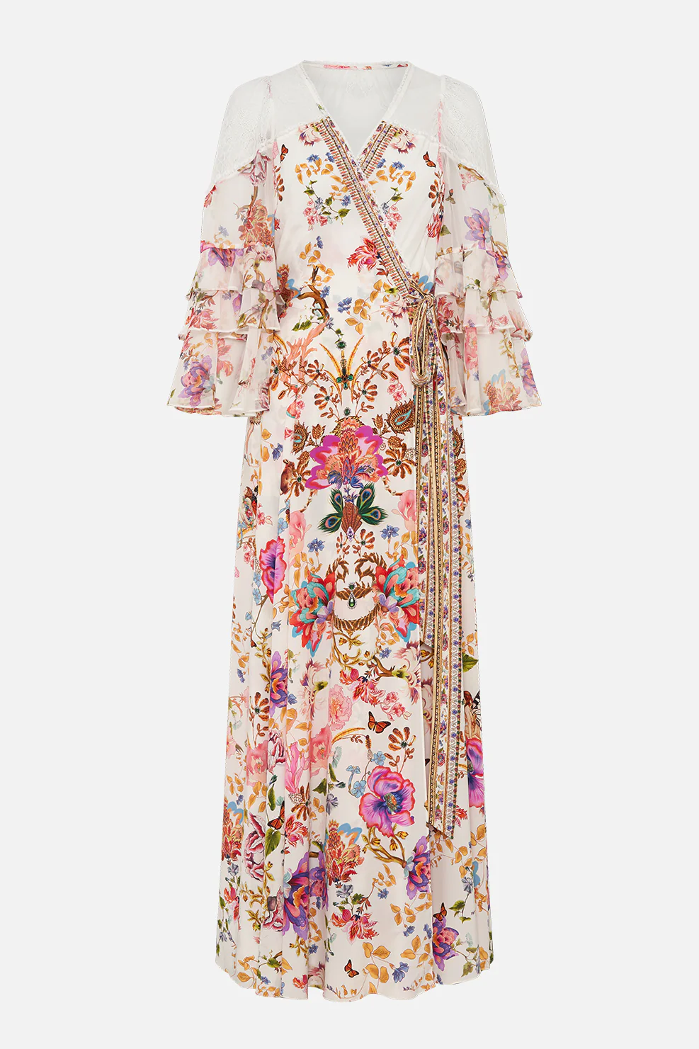 Lace Mid Sleeve Wrap Maxi Dress