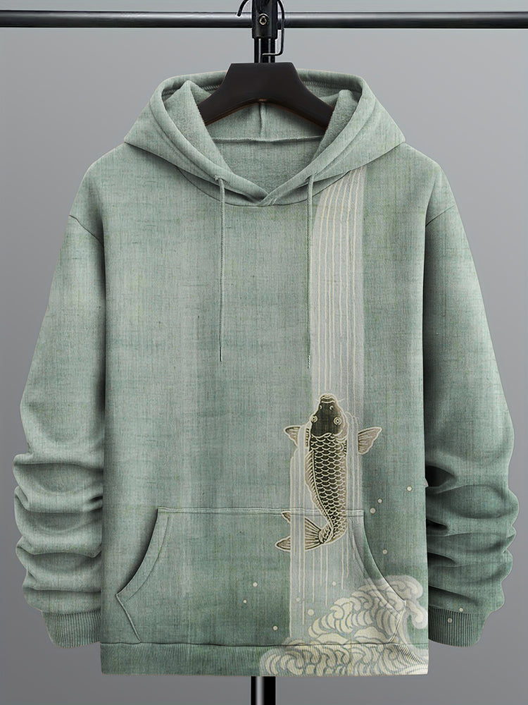 Men's Upstream Carp Japanese Art Cozy Hoodie elevenforest