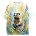 Women's Vintage Happy Marmot In Flowers Print T-shirt elevenforest