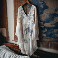 Japanese Floral Sashiko Embroidered Lace Flowy Linen Tunic elevenforest