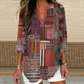 Women's Western Geometric Pattern Linen Blend Vintage Shirt elevenforest