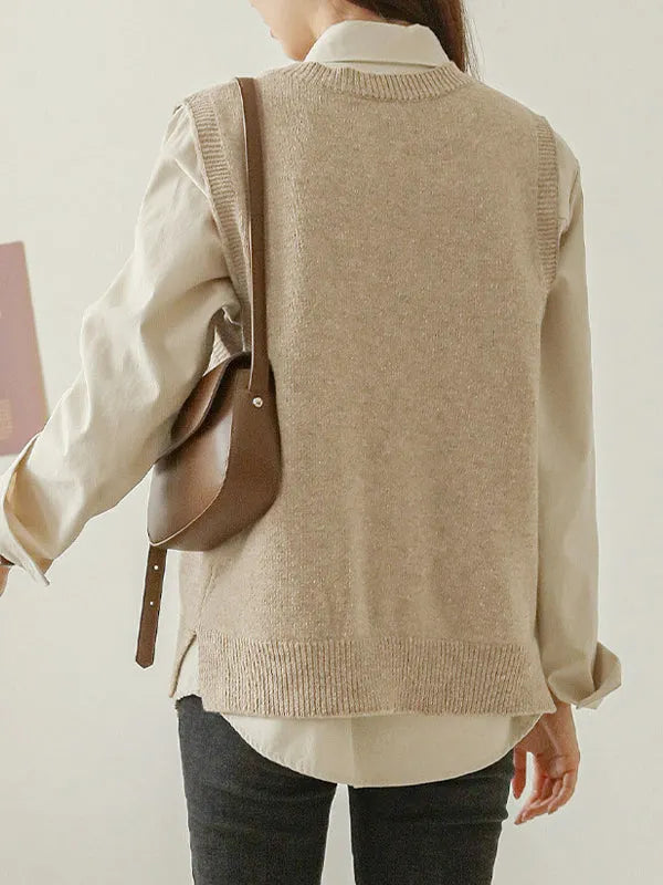 Loose Sleeveless Color V-neck Sweater Vest Outerwear
