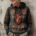 Comstylish Women's Heart And Floral Knitted Jacquard Hooded Sweater