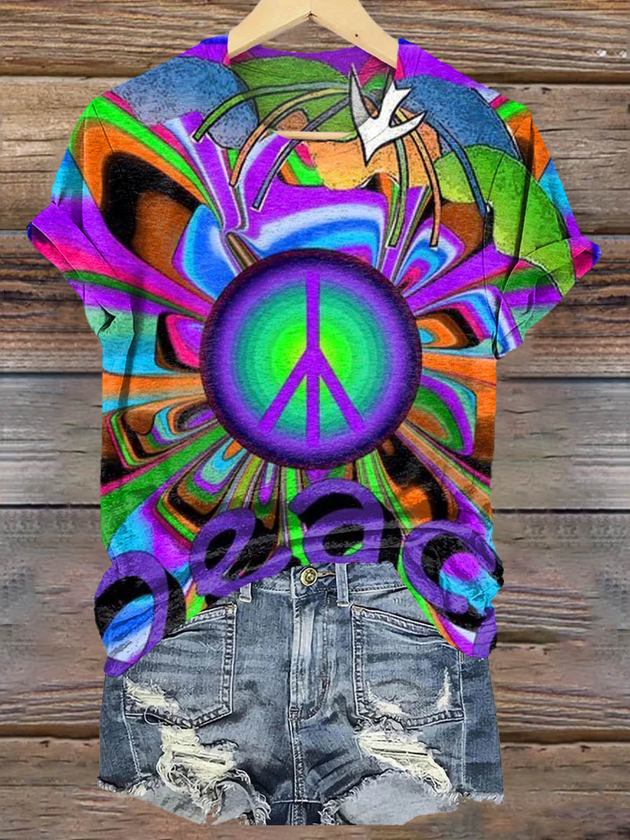 Hippie Art Print Casaul Short Sleeve T-shirt