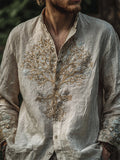 Men's Vintage Tree Of Life Floral Embroidered Flowy Linen Shirt elevenforest