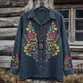 Women's Retro Floral Pattern Long Sleeve Shirt elevenforest
